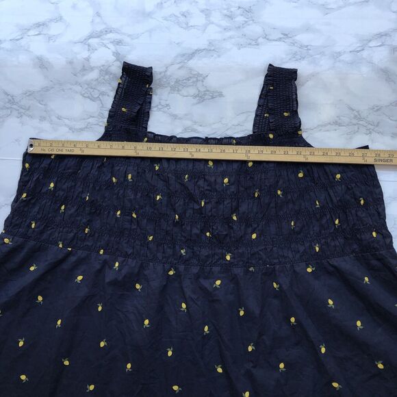 Lane Bryant Women 38/40 Smocked Sleeveless Blouse Navy with Lemon Print New - Picture 8 of 12